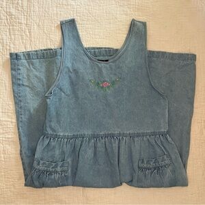 Sasson Denim Dress Sleeveless 100% Cotton Floral Embroidered Vintage Size 11/12